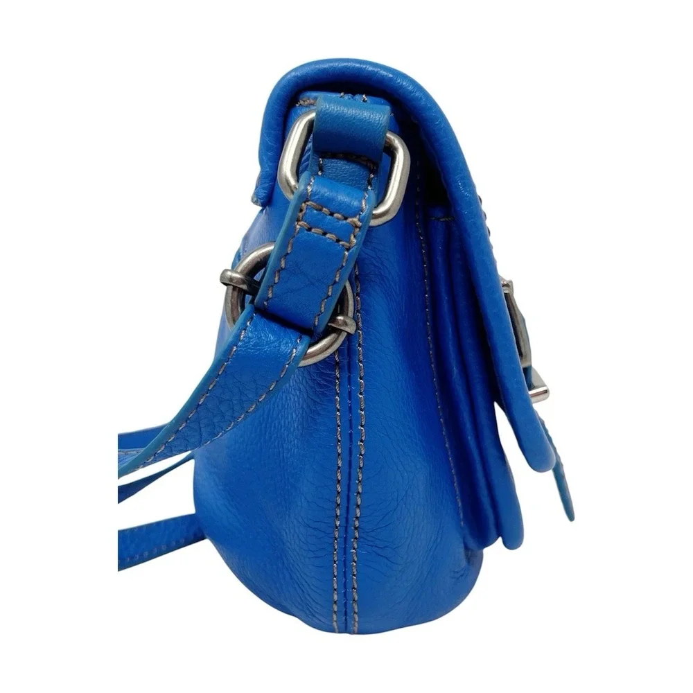The Sak Blue Pebbled Leather Crossbody Bag Dual Buckle Messenger Purse Small